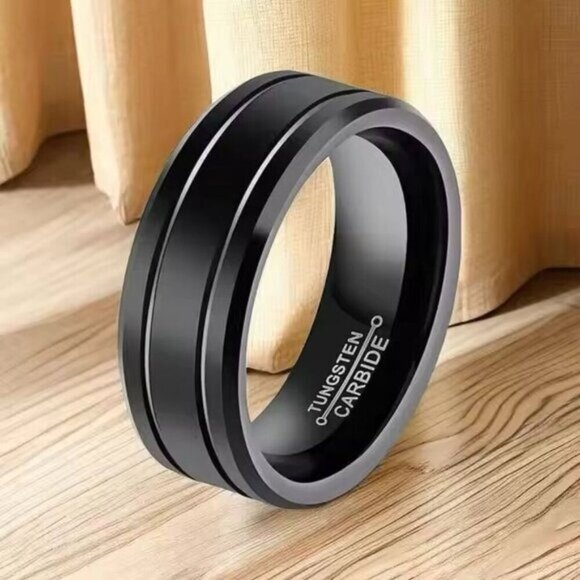 Mens Black Tungsten Carbide Wedding Band Size 9 - Picture 2 of 6